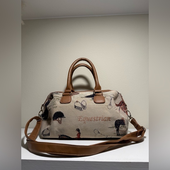 Signare Equestrian Horse Riding Brown Leather Travel Bag - Picture 2 of 11